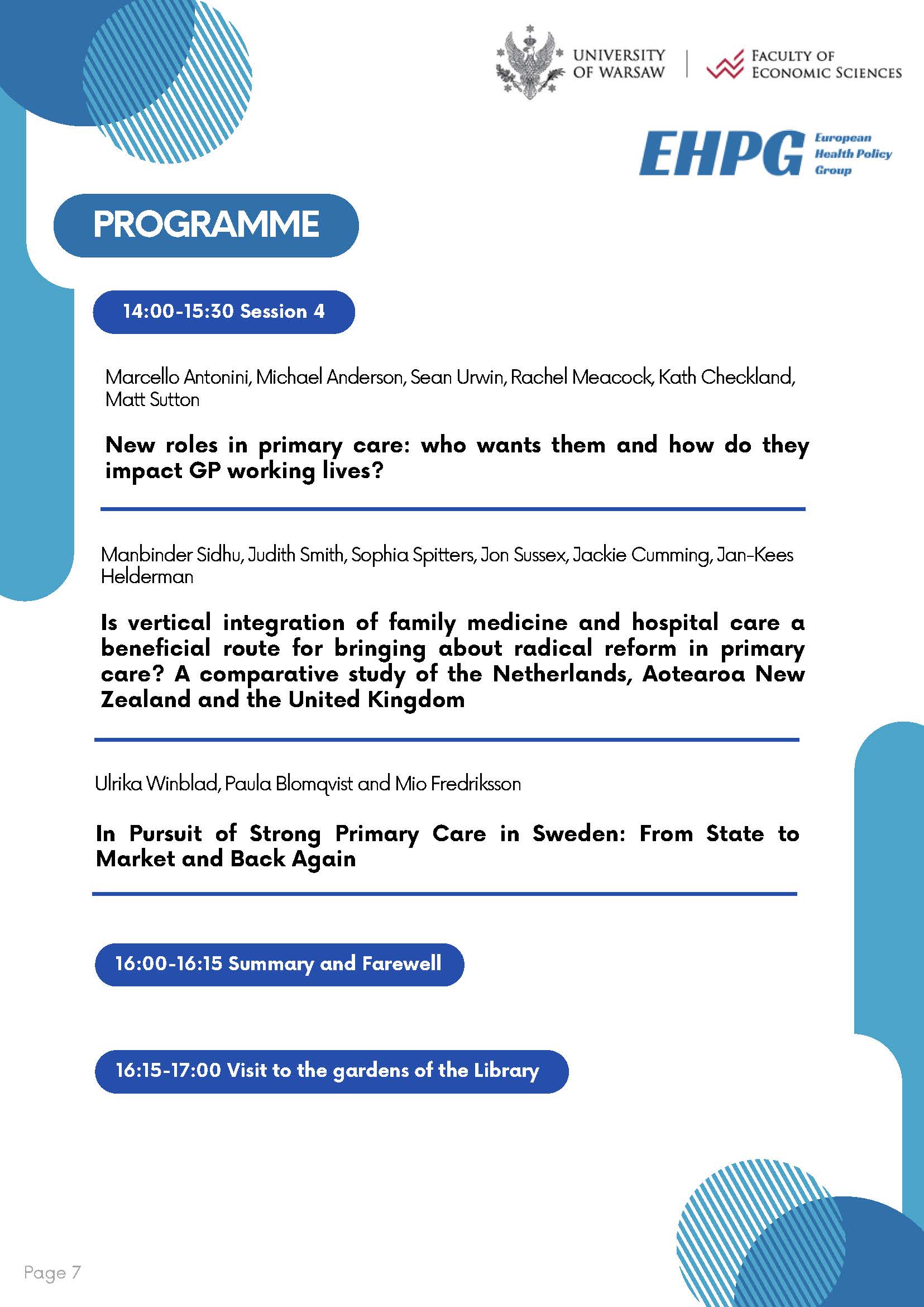 Strona programu konferencji zawierająca harmonogram kolejnej sesji naukowej z listą tematów wystąpień i prelegentów. Materiał ma nowoczesny układ graficzny z wyraźnym podziałem na sekcje czasowe oraz logotypami organizatorów.