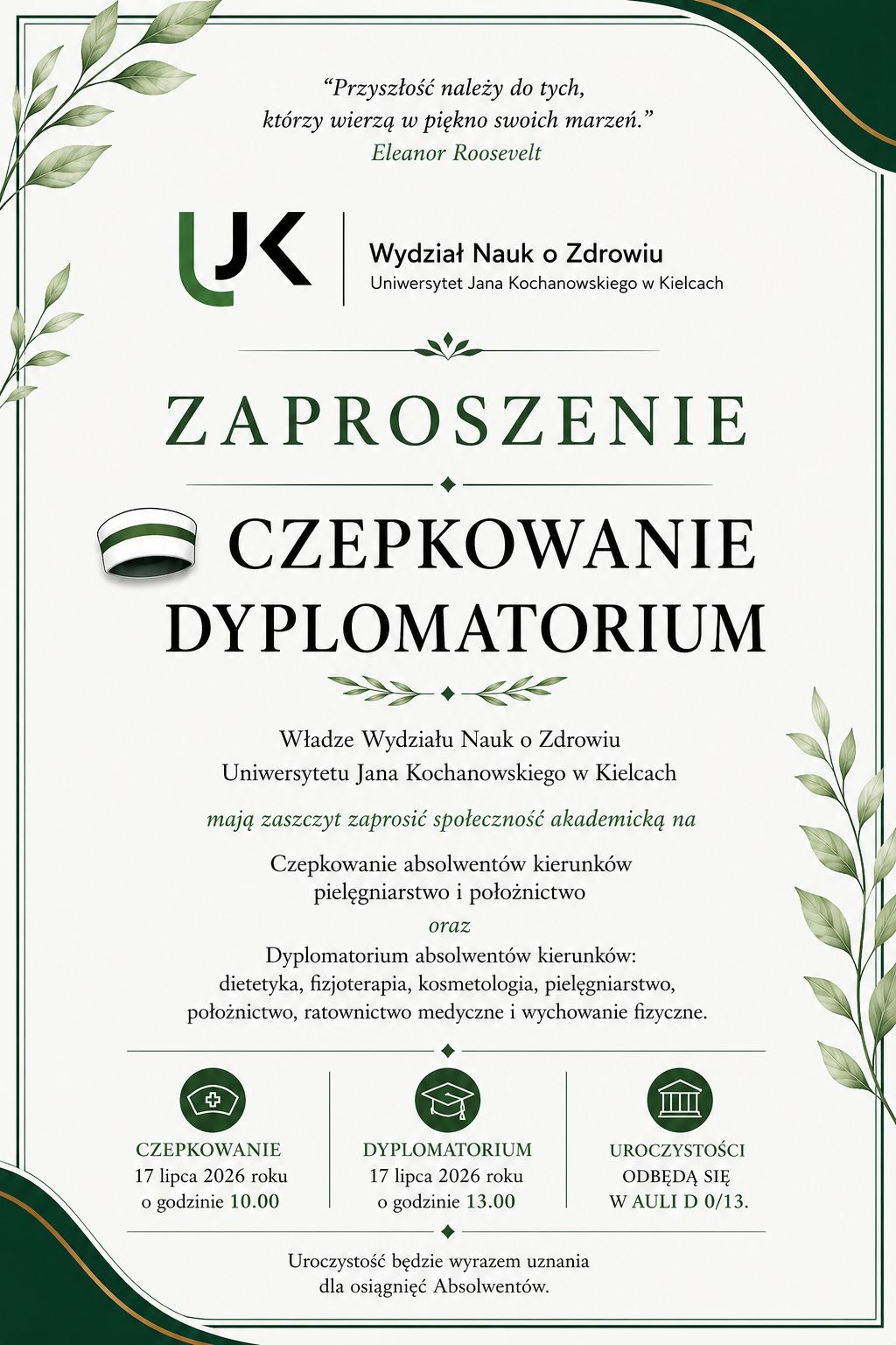 Uroczystość Czepkowania oraz Dyplomatorium