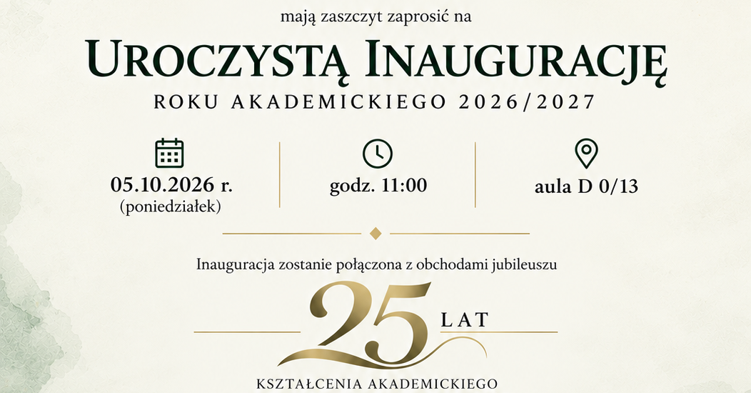 Inauguracja roku akademickiego 2026/2027 odbędzie się 5 października o godz. 11.00 a auli D 0/13