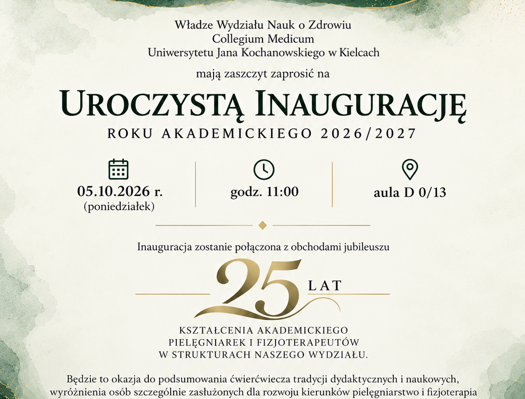 Inauguracja roku akademickiego 2026/2027 odbędzie się 5 października o godz. 11.00 a auli D 0/13