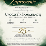 Inauguracja roku akademickiego 2026/2027 odbędzie się 5 października o godz. 11.00 a auli D 0/13