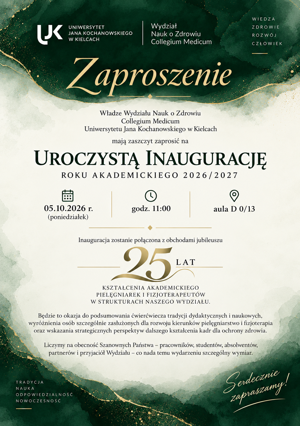 Inauguracja roku akademickiego 2026/2027 odbędzie się 5 października o godz. 11.00 a auli D 0/13